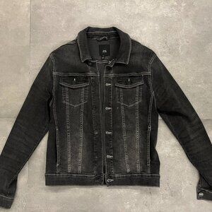 River Island Black Washed Denim Trucker Jacket Size MED
